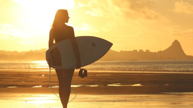beach, surfer, surfboard