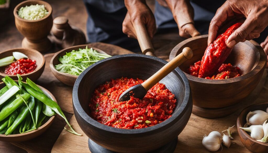 Traditionelle Zubereitung von Sambal Lombok