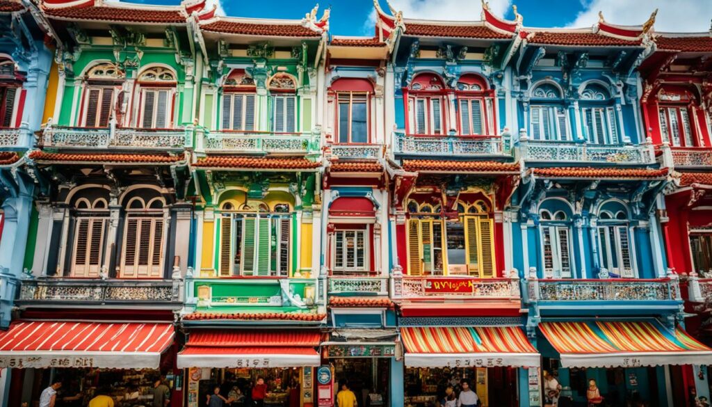 Bunte Shophouses in Chinatown, Singapur