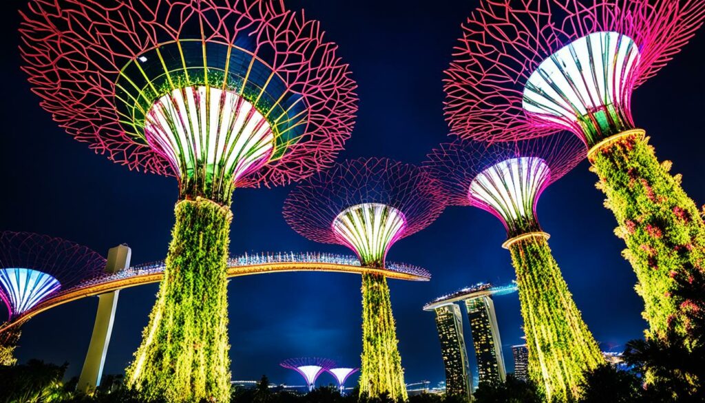 Gardens by the Bay in Singapur mit beleuchteten Super Trees